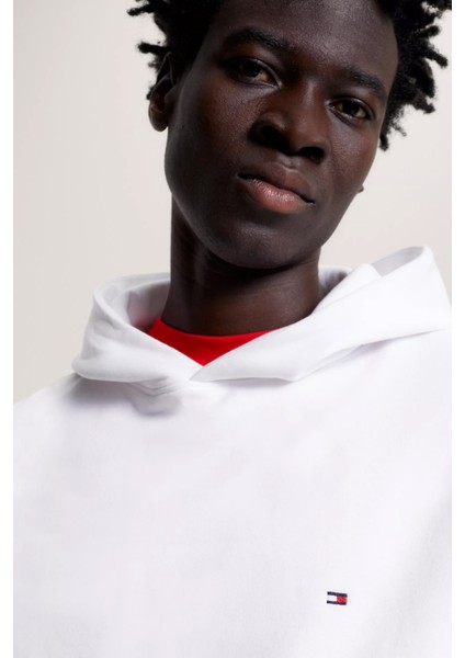 Erkek Flag Logo Hoody Sweatshirt-Beyaz