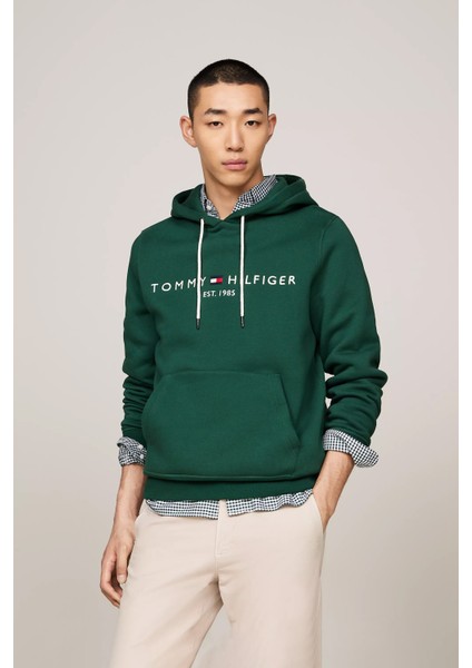 Erkek Tommy Logo Baskılı Sweatshirt-Yeşil