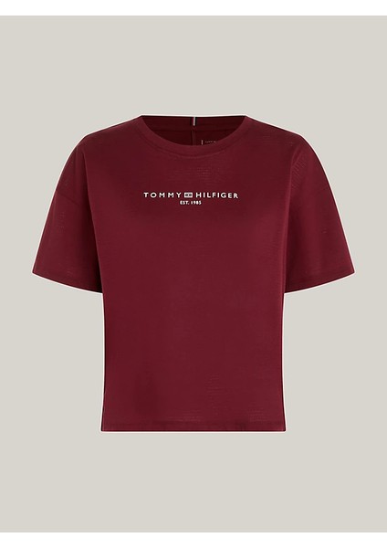 Kadın Ess Mini Corp Rahat Kesim T-Shirt - Bordo