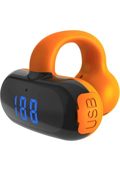 F20 Bluetooth Kulak Klipsi Kulaklık Dijital Ekran Kablosuz Müzik Kulaklığı - Turuncu (Yurt Dışından)