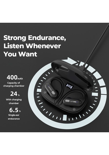Thinkplus XT60 Kulak Kancalı Spor Bluetooth Kulaklık Dijital Ekranlı Gürültü Azaltma Kulaklık - Siyah (Yurt Dışından)