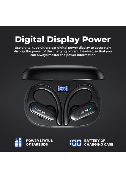 Thinkplus XT60 Kulak Kancalı Spor Bluetooth Kulaklık Dijital Ekranlı Gürültü Azaltma Kulaklık - Siyah (Yurt Dışından)