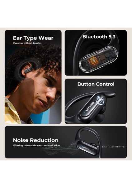 Thinkplus XT60 Kulak Kancalı Spor Bluetooth Kulaklık Dijital Ekranlı Gürültü Azaltma Kulaklık - Siyah (Yurt Dışından)