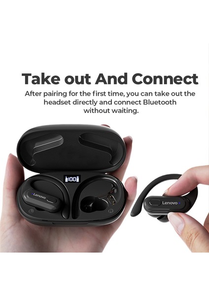 Thinkplus XT60 Kulak Kancalı Spor Bluetooth Kulaklık Dijital Ekranlı Gürültü Azaltma Kulaklık - Siyah (Yurt Dışından)