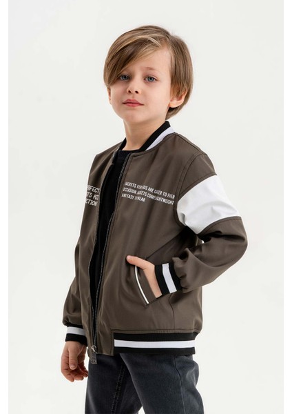 Çift Cepli Fermuarlı Kolej Su Geçirmez Erkek Çocuk Ceket