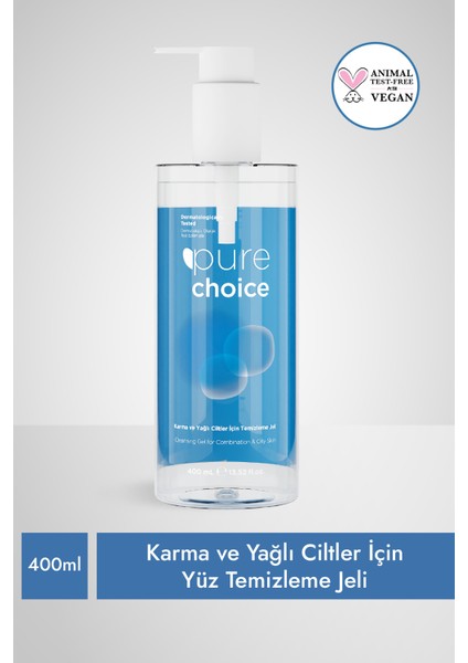 Pure Choice Karma ve Yağlı Ciltler Için Yüz Temizleme Jeli 400ML