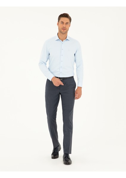 Pierre Cardin Erkek Açık Mavi Slim Fit Armürlü Uzun Kollu Gömlek 50298046-VR003