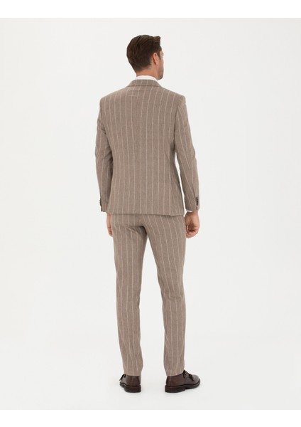 Erkek Bej Çizgili Ekstra Slim Fit Yün Takım Elbise 50274534-VR011 indirimleri