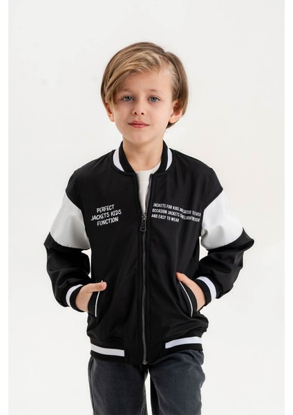 Çift Cepli Fermuarlı Kolej Su Geçirmez Erkek Çocuk Ceket