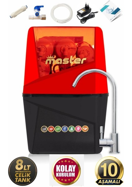 Master 10 Aşamalı Pompalı Master Membranlı Alkali Çelik Tanklı Su Arıtma Cihazı