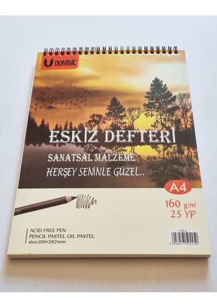 A4 Eskiz Defteri Üstten Metal Spiralli Dmnc Sketch Art Book 160 gr 25 Yaprak