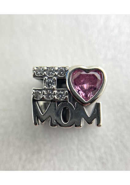 Zeyyn Sılver 925 Ayar Gümüş I Love Mom Taşlı Charm