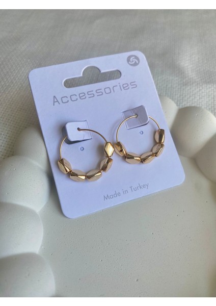 Kadın Küpe Çokgen Boncuk Sıralı Taş Halka Küpe