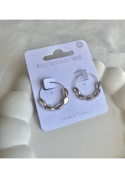 Kadın Küpe Çokgen Boncuk Sıralı Taş Halka Küpe modelleri