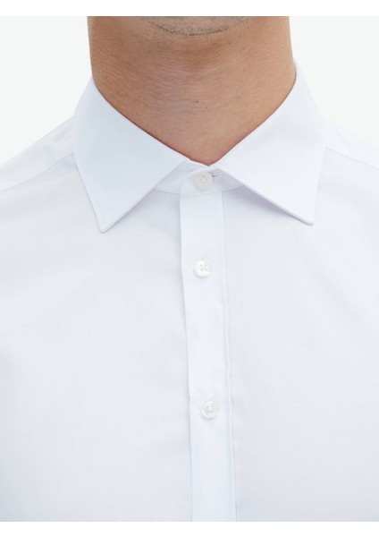 Beyaz Düz Slim Fit Dokuma Klasik %100 Pamuk Gömlek fırsatları
