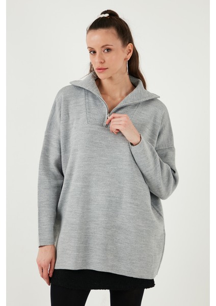 Yarım Fermuarlı Oversize Triko Kazak Bayan Kazak 4616079Y