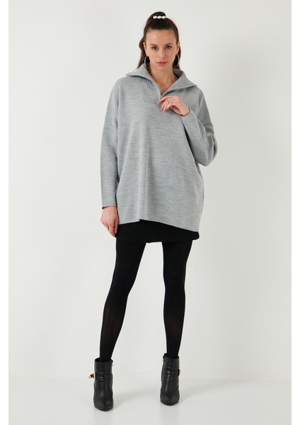 Yarım Fermuarlı Oversize Triko Kazak Bayan Kazak 4616079Y modelleri