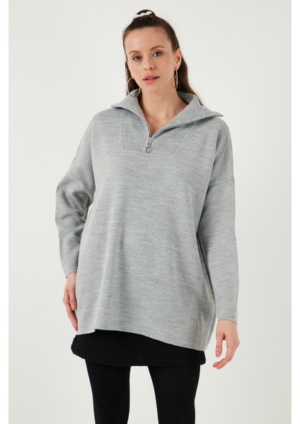 Yarım Fermuarlı Oversize Triko Kazak Bayan Kazak 4616079Y indirimleri