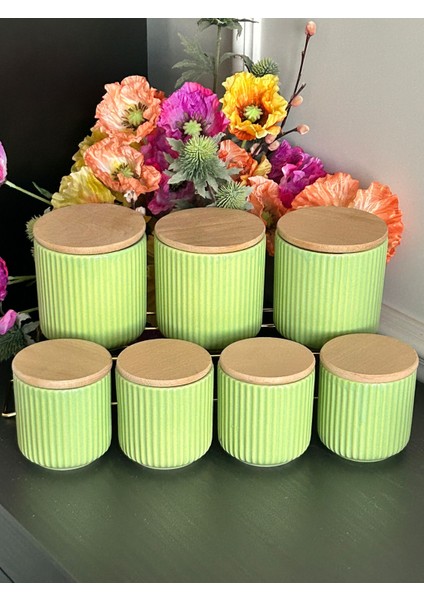 Edora Yeşil 7 Parça Baharatlık Takımı,bambu Vakum Kapaklı Kavanoz Seti