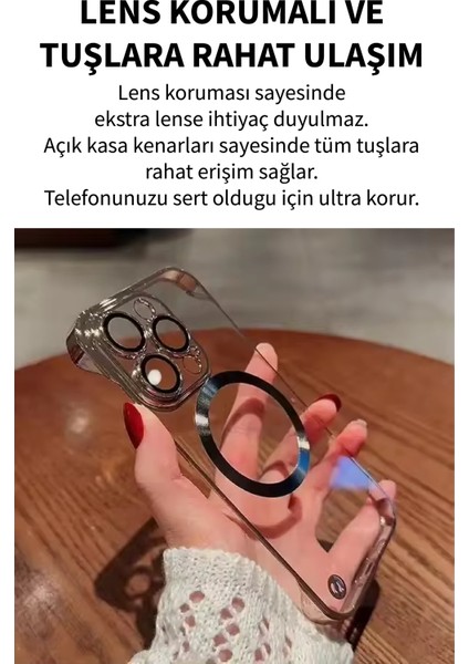 Iphone 15 Pro Max Ultra Ince Şeffaf Çerçevesiz Lens Korumalı Magsafe Şarj Destekli Umper Sert Kılıf