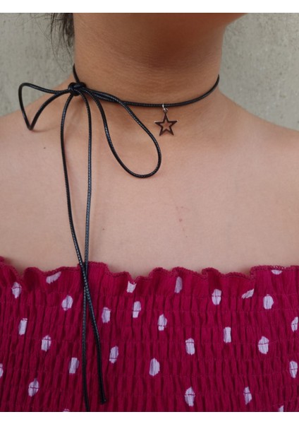 Kore Ipi Bağlamalı Choker Ip Yıldız Kolye Y2K