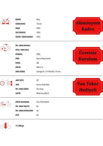 Boy 20 Jant 7 - 10 Yaş Alüminyum Kadro Çocuk Bisikleti ( Ücretsiz Kurulum + Yan Teker Hediyeli )