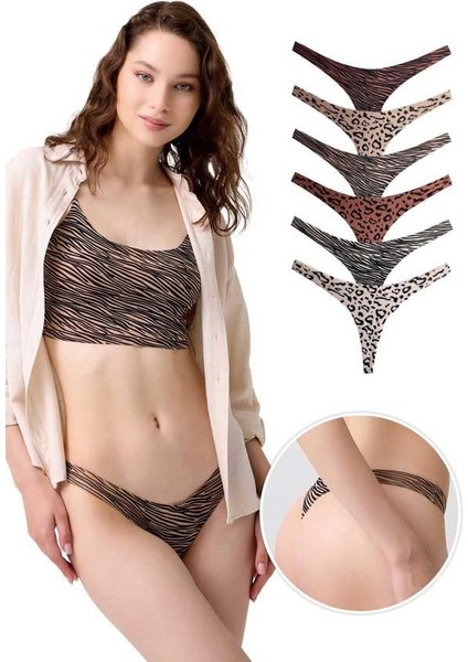 Basic Desenli Lazer Kesim Kadın Tanga Külot 6'lı Paket