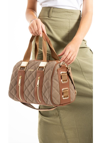 Kadın Büyük Boy Spor Model Kapitone 4 Gözlü Uzun Askılı El & Omuz Çantası Kahverengi 7041