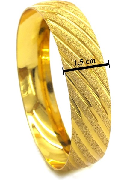 Altın Kaplama Yan Çizgili Simli 1.5 cm Bilezik BLZ-3070 modelleri