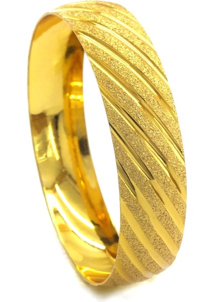 Altın Kaplama Yan Çizgili Simli 1.5 cm Bilezik BLZ-3070