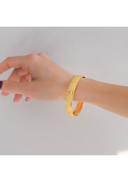 Bz 22 Ayar Altın Kaplama 1 cm Çizgili Noktalı Bilezik BLZ-3075 fiyatları