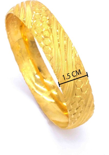 22 Ayar Altın Kaplama Imitasyon Desenli Bilezik 15MM Kalın BLZ-1302