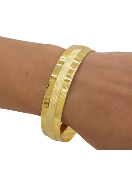 Bz 22 Ayar Altın Kaplama 15 mm Dikey Çizgili Bilezik BLZ-1104 indirimleri