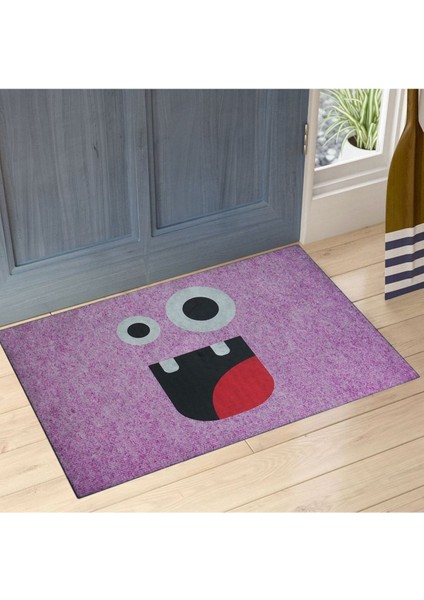 Mor Gülen Emoji Çift Taraflı Kauçuk Kapı Önü Paspası