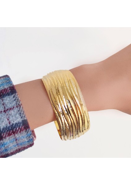 Bz 22 Ayar Altın Kaplama Mega Çizgili Bilezik 3 cm BLZ-1147 fiyatları