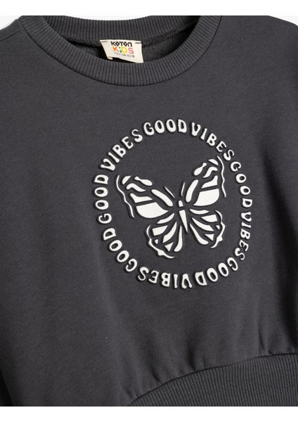 Oversize Sweatshirt Kelebek Baskılı Uzun Kollu Bisiklet Yaka Pamuklu modelleri