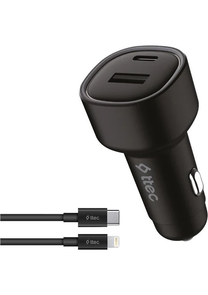 Smartcharger Duo Pd 48W Araç Hızlı Şarj Aleti Usb-C+Usb-A - Usb-C-Lightning  Kablo