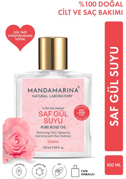 Gül Suyu Aydınlatıcı Tonik %100 DoğalSaf Cam Şişe 100 ml