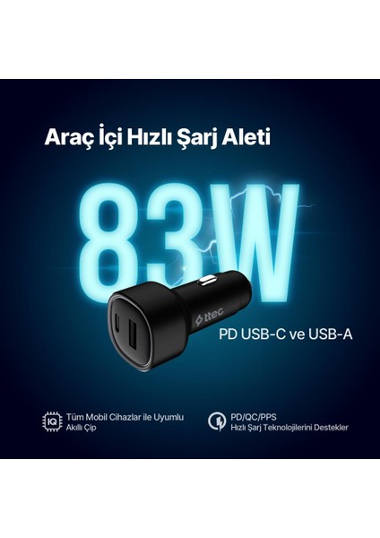 Smartcharger Duo Pd 83W Araç Hızlı Şarj Aleti Usb-C+Usb-A