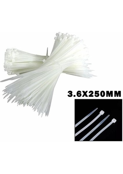 500 Adet 3.6X250 mm Beyaz Plastik Kelepçe Cırt Kelepçe Kablo Bağı