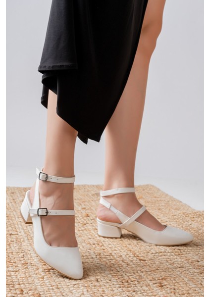 Nita Beyaz Cilt Alçak Topuklu Kadın Ayakkabı