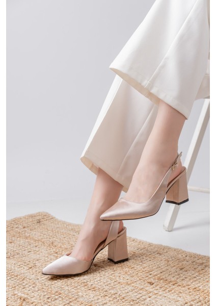Tonia Krem Saten Topuklu Kadın Ayakkabı