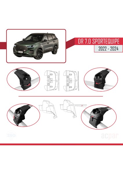 Dr 7.0 Sportequipe 7 (It) 2022 ve Sonrası ile Uyumlu Ace-2 Ara Atkı Tavan Barı Gri fırsatları