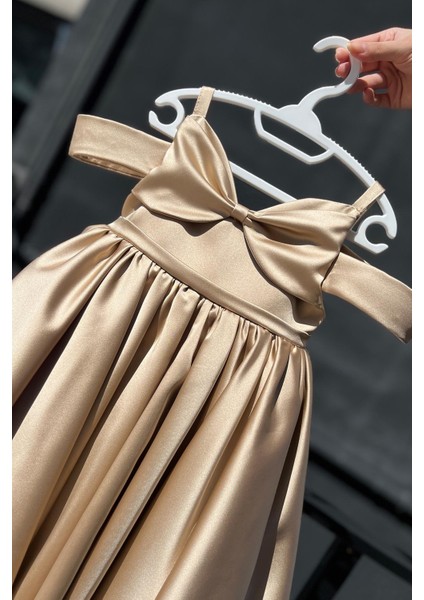 Camel Kahve Kız Çocuk Bebek Abiye Saten Kuyruklu Elbise fiyatları