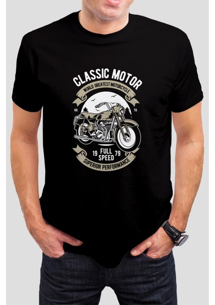 Motor Baskılı Siyah Tişört C940