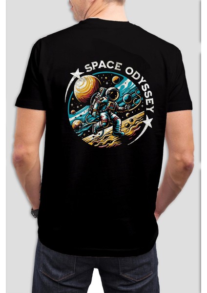 Astronot Baskılı Siyah Tişört C936