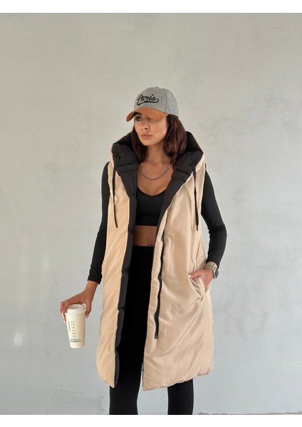 Çift Taraflı Kapüşonlu Uzun Şişme Yelek modelleri