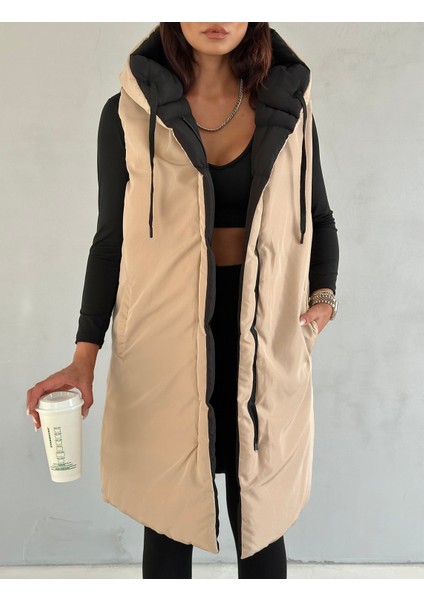 Çift Taraflı Kapüşonlu Uzun Şişme Yelek fırsatları