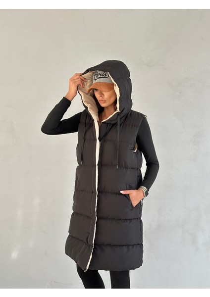 Çift Taraflı Kapüşonlu Uzun Şişme Yelek indirimleri