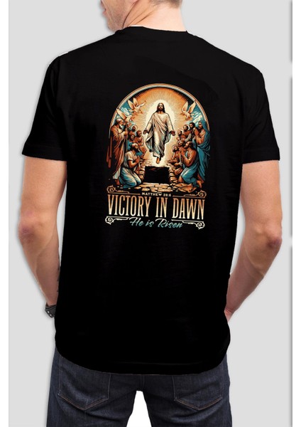 Victory In Dawn Baskılı Siyah Tişört C934